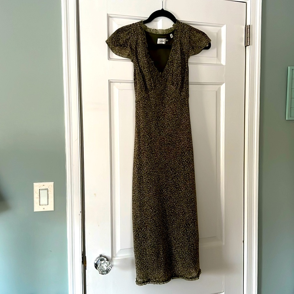 Green with pink floral midi Wilfred dress from aritiza